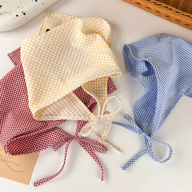 Foulard à carreaux de style campagnard français pour femmes