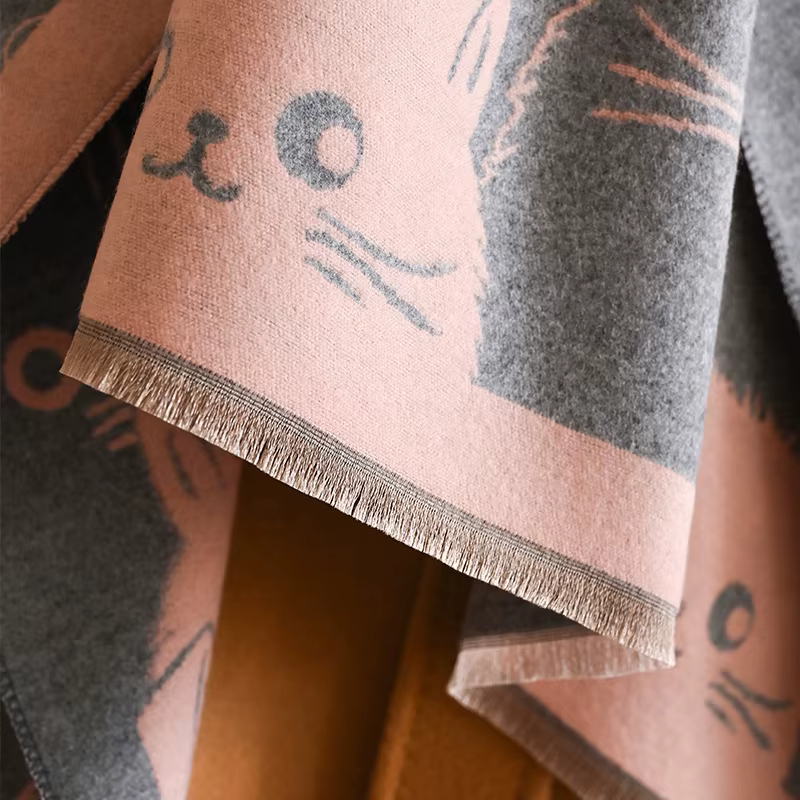 Nouvelle marque de mode chat mignon dames Jacquard Pashmina cachemire écharpe hiver épais chaleur châle résistant au