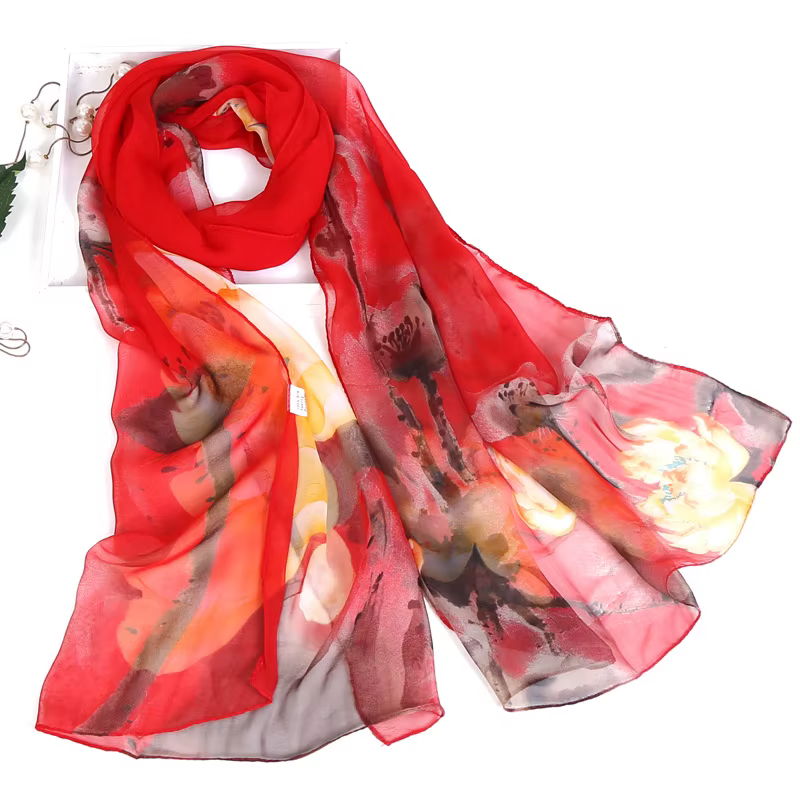 Écharpe en soie florale pour femmes