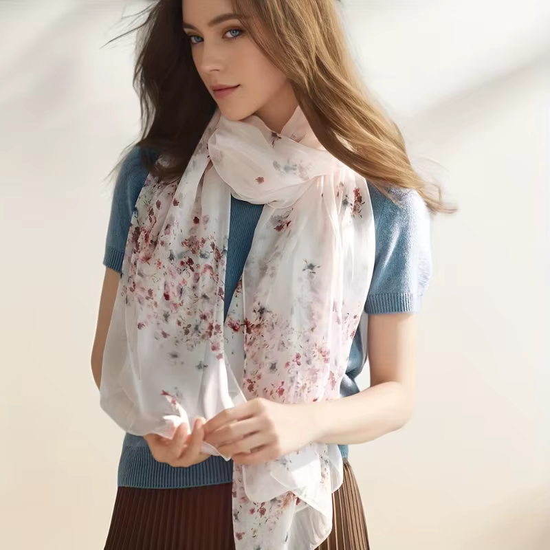 Écharpe légère en mousseline de soie de mûrier 100 % pour femme
