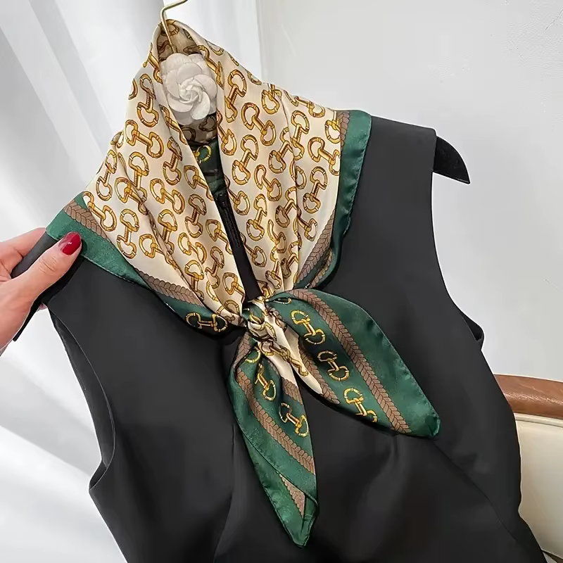 Un foulard carré classique avec un motif de boutons dorés