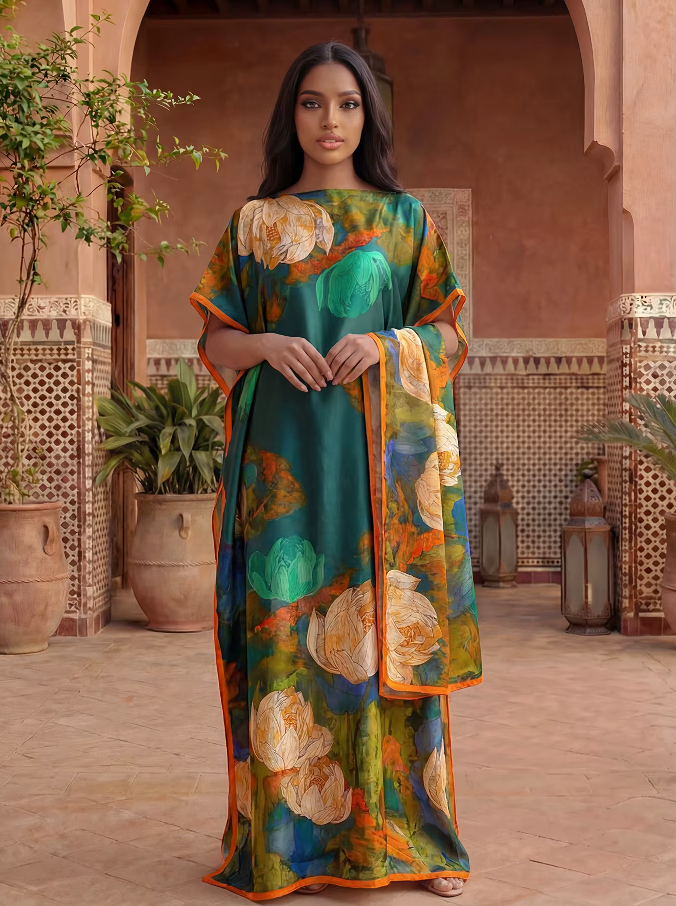 Écharpe pour femmes, nouveau design imprimé tendance Dubaï, long châle pour femmes, robe ample pour fête de plage été 2026, Abaya africaine en soie douce MOOMOO