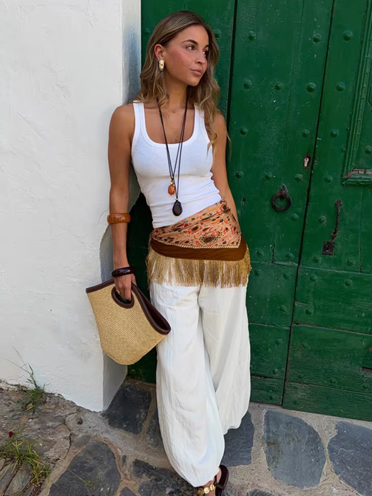 Écharpe bandana réversible en tricot à imprimé cachemire pour femme