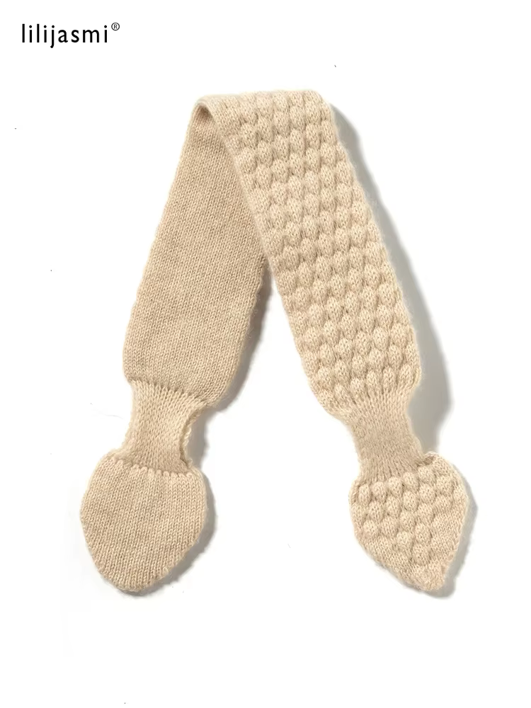 Femmes 100% pur cachemire tricoté petit nœud papillon écharpe foulard mousse point doux cou plus chaud anneau col femme Boutique Acc