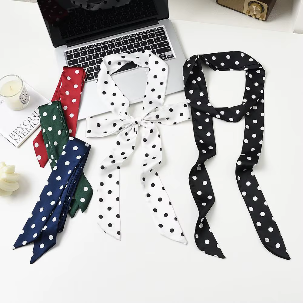 200*5 cm longue écharpe en soie élégant à pois foulard pour les femmes foulards de cou étroit Satin mince
