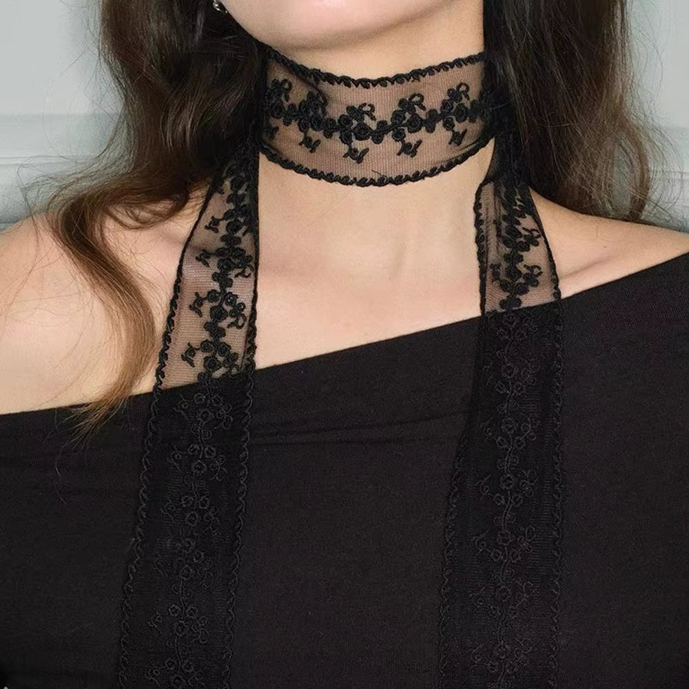 Élégant dentelle écharpe arc collier pour femmes tour de cou pour accessoire de fête dame poignet cheveux cravate Snood