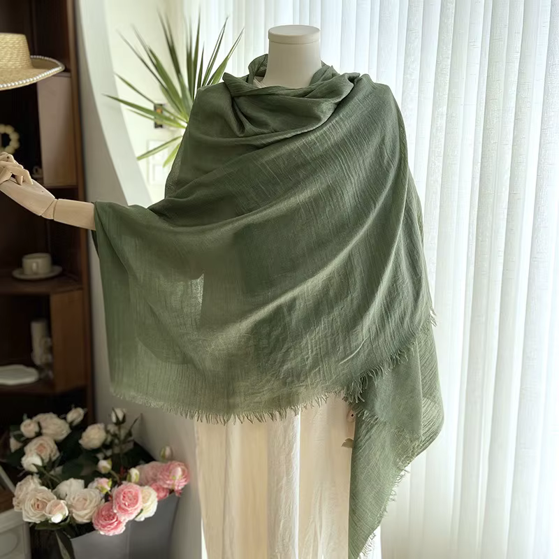 VREOVOR couleur unie écharpe femme été Protection solaire longueur moyenne gaze plage foulards tourisme châle japonais coréen