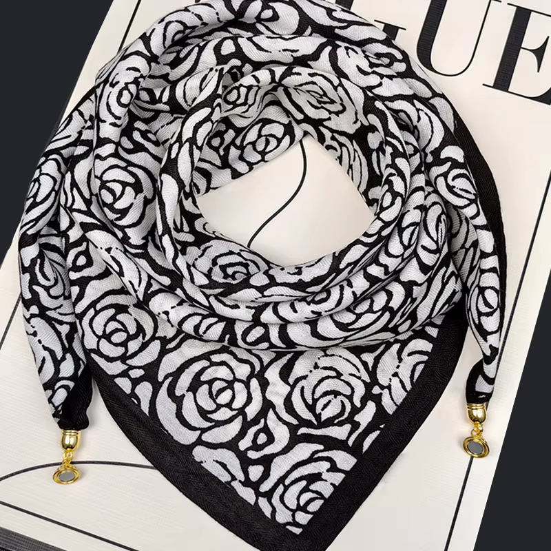 Nouvelle Écharpe Romantique à Imprimé Rose avec Boucle Magnétique Respirante