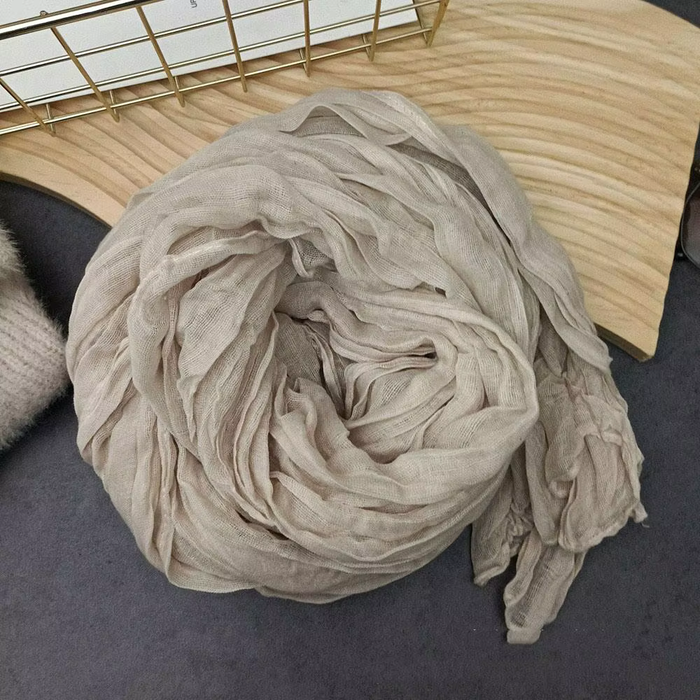 Vintage 180x90 cm chaud cou enveloppement châle froissé torsadé coton chanvre écharpe couleur unie bricolage doux Chic Style plissé longues écharpes
