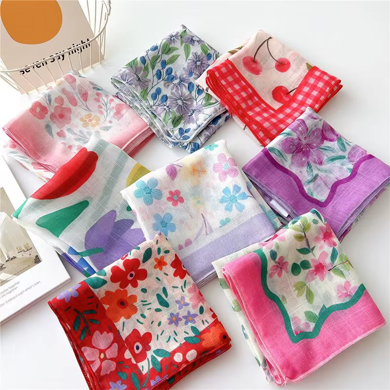Foulard carré en coton et lin pour protection solaire