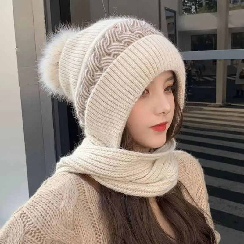 Chapeau écharpe tout-en-un hiver épaissi chaud Double