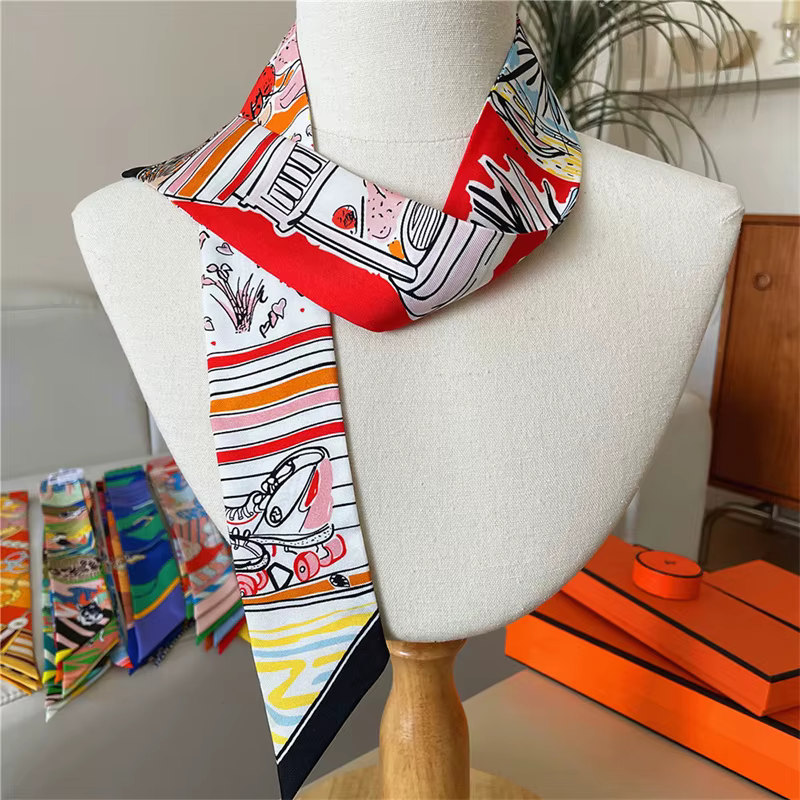 Foulard à cravate longue en soie sergé 100% pour femmes