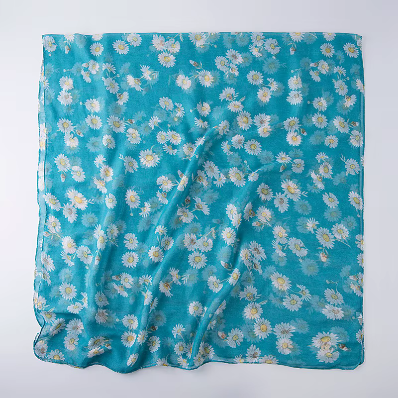 Écharpe pour femme à imprimé marguerite grise