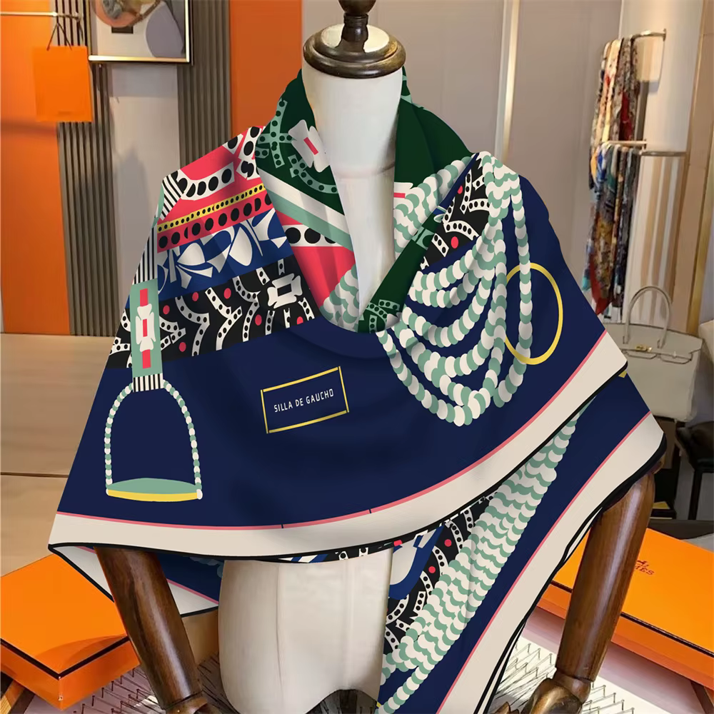 POBING foulard en cachemire de soie femmes châles roulés à la main selle imprimé foulards carrés enveloppes dame