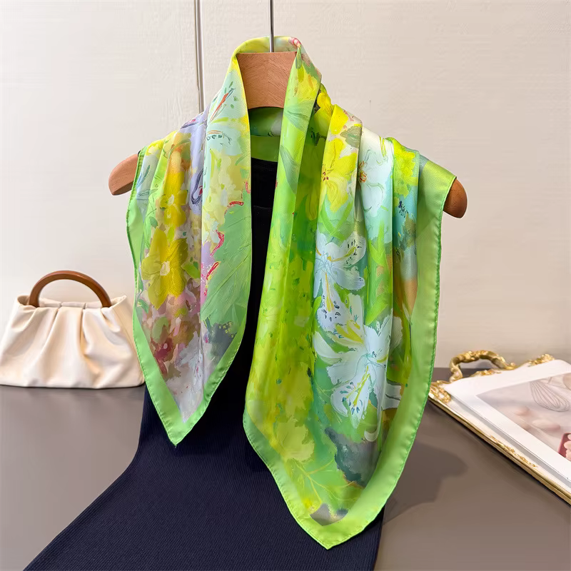 Nouveau Foulard Carré 2026 pour Femme – Écharpe Tendance en Satin Doux