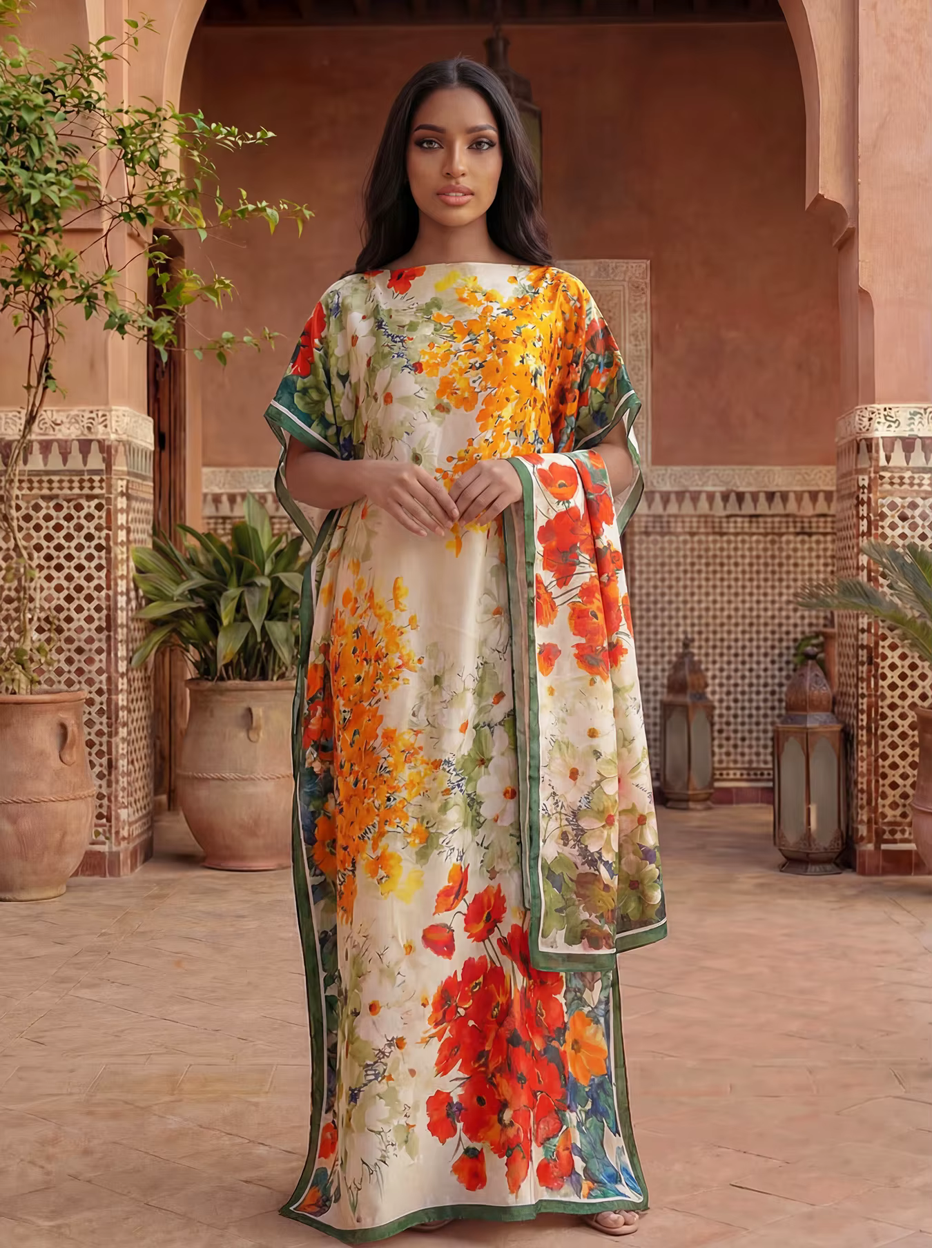 Écharpe pour femmes, nouveau design imprimé tendance Dubaï, long châle pour femmes, robe ample pour fête de plage été 2026, Abaya africaine en soie douce MOOMOO