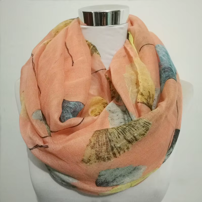 Mode boucle foulards pour femmes Ginkgo Flroal Viscose infini écharpe dame châles enveloppes Pashmina musulman Hijab bufanda