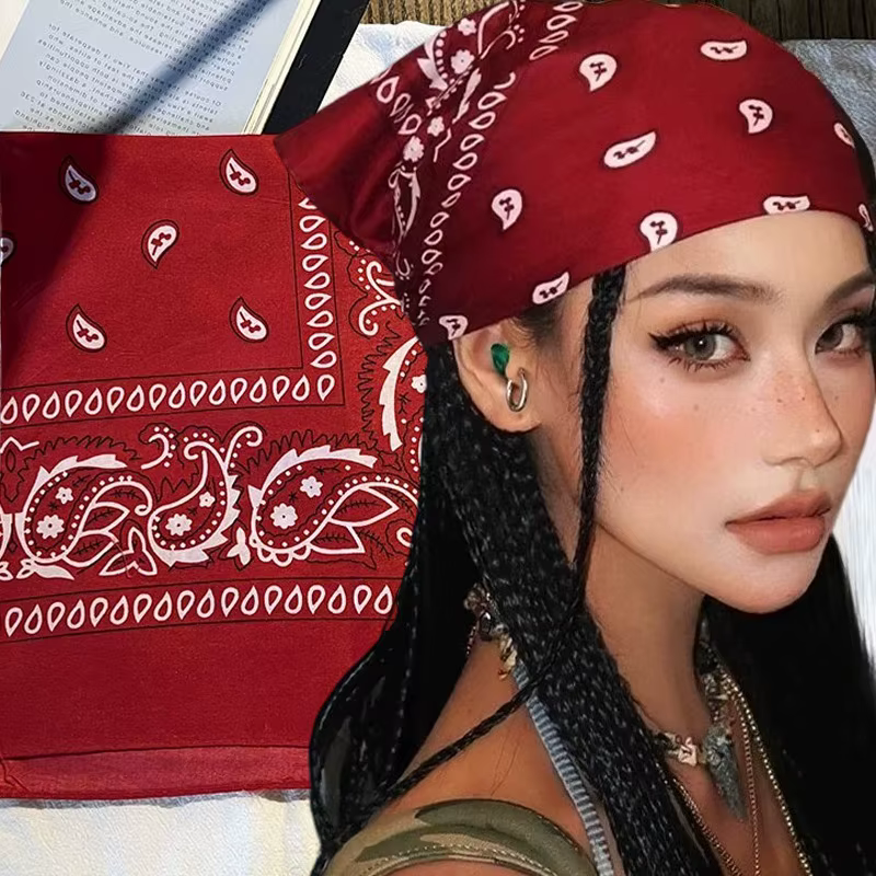 Vin rouge Style occidental Bandana coton doux cheveux écharpe respirant Cowboy cou
