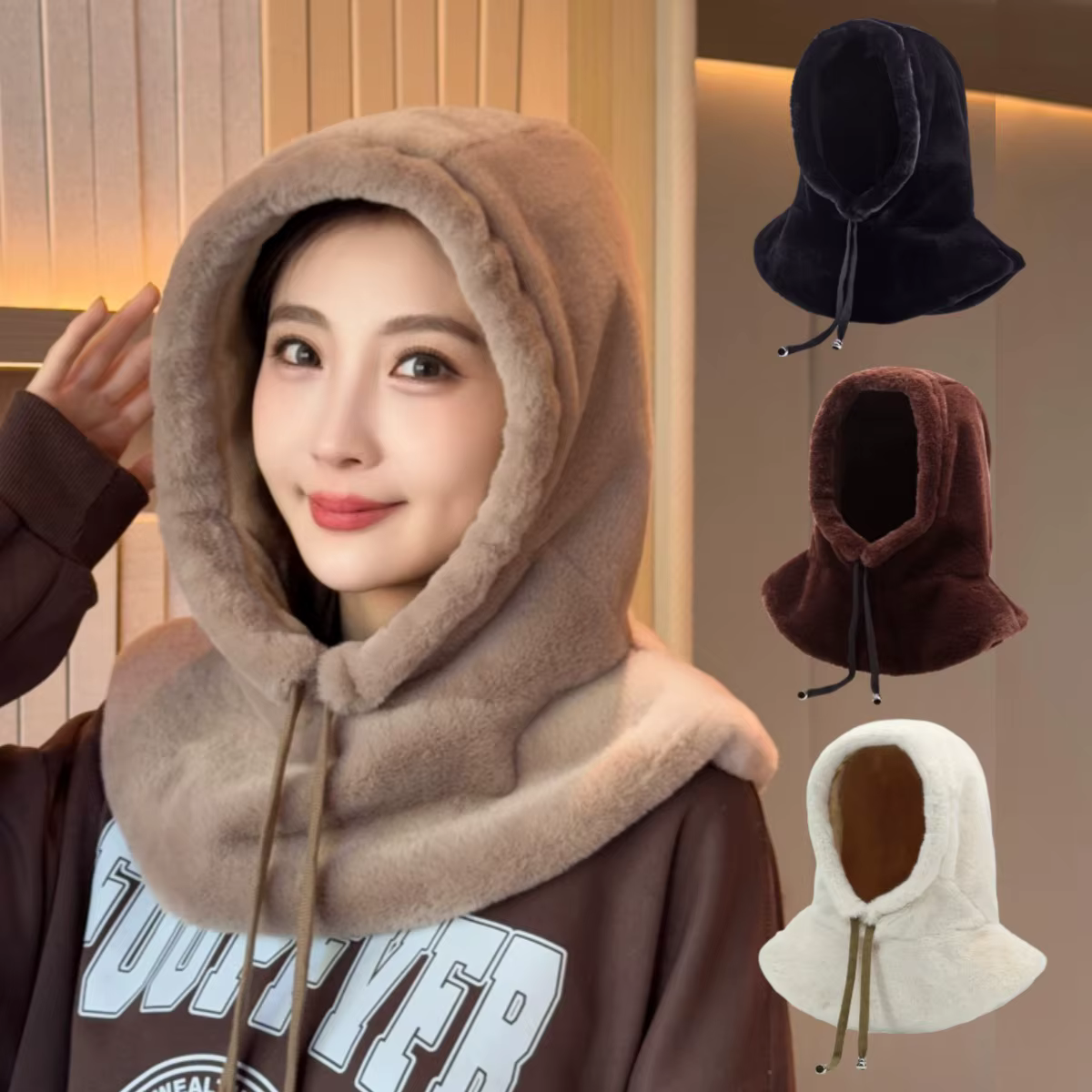 Cape de fourrure écharpe capuche hiver chapeau chaud pour les femmes polaire épaisse Protection des oreilles