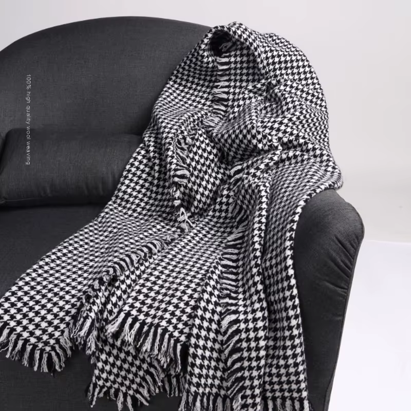 Écharpe Pied-de-Poule en Laine pour Femme, Grande Couverture, Châle Doux et Chaud, Collection Automne et Hiver