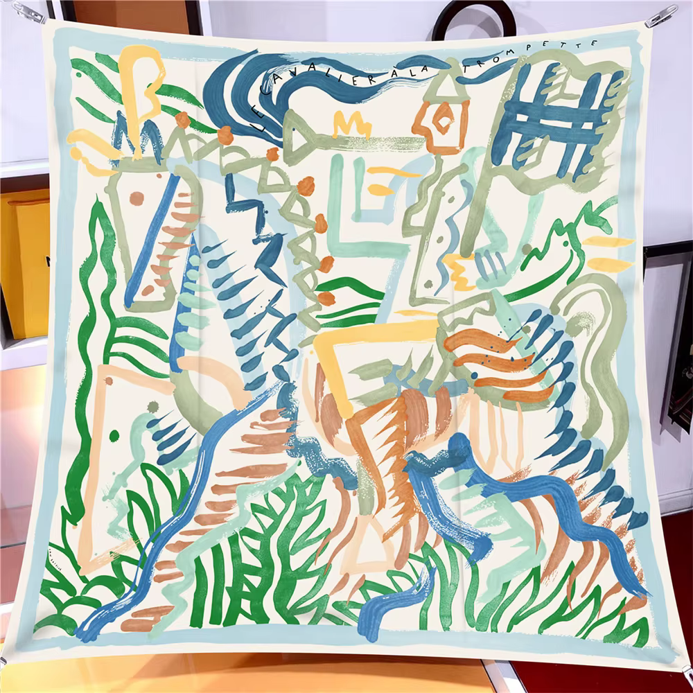 Foulard en soie femmes Graffi cheval imprimé foulards carrés tête Echarpes