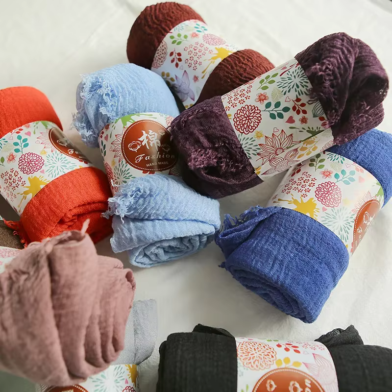 Écharpe longue en coton et lin pour femmes et filles