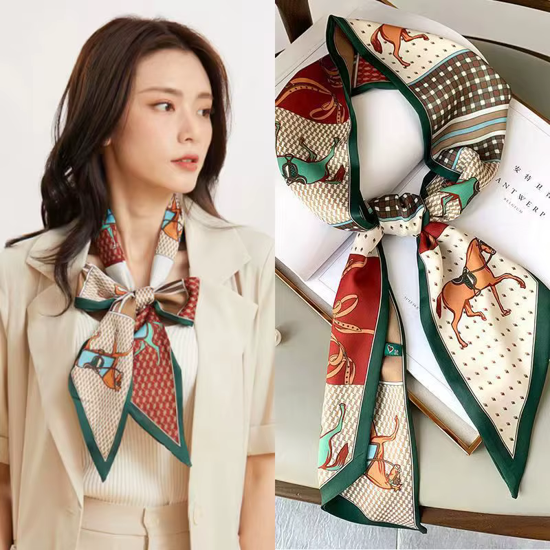 Nouveau Long foulard en soie Style coréen imprimé élégant