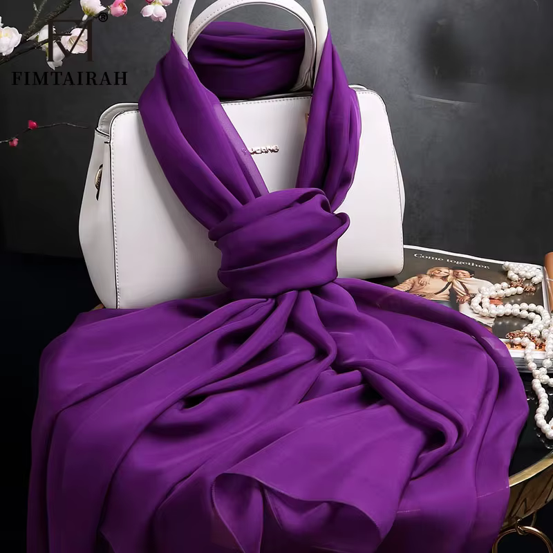 Écharpe en Mousseline de Soie pour Femme, group Châle, Couleur Unie, 100%