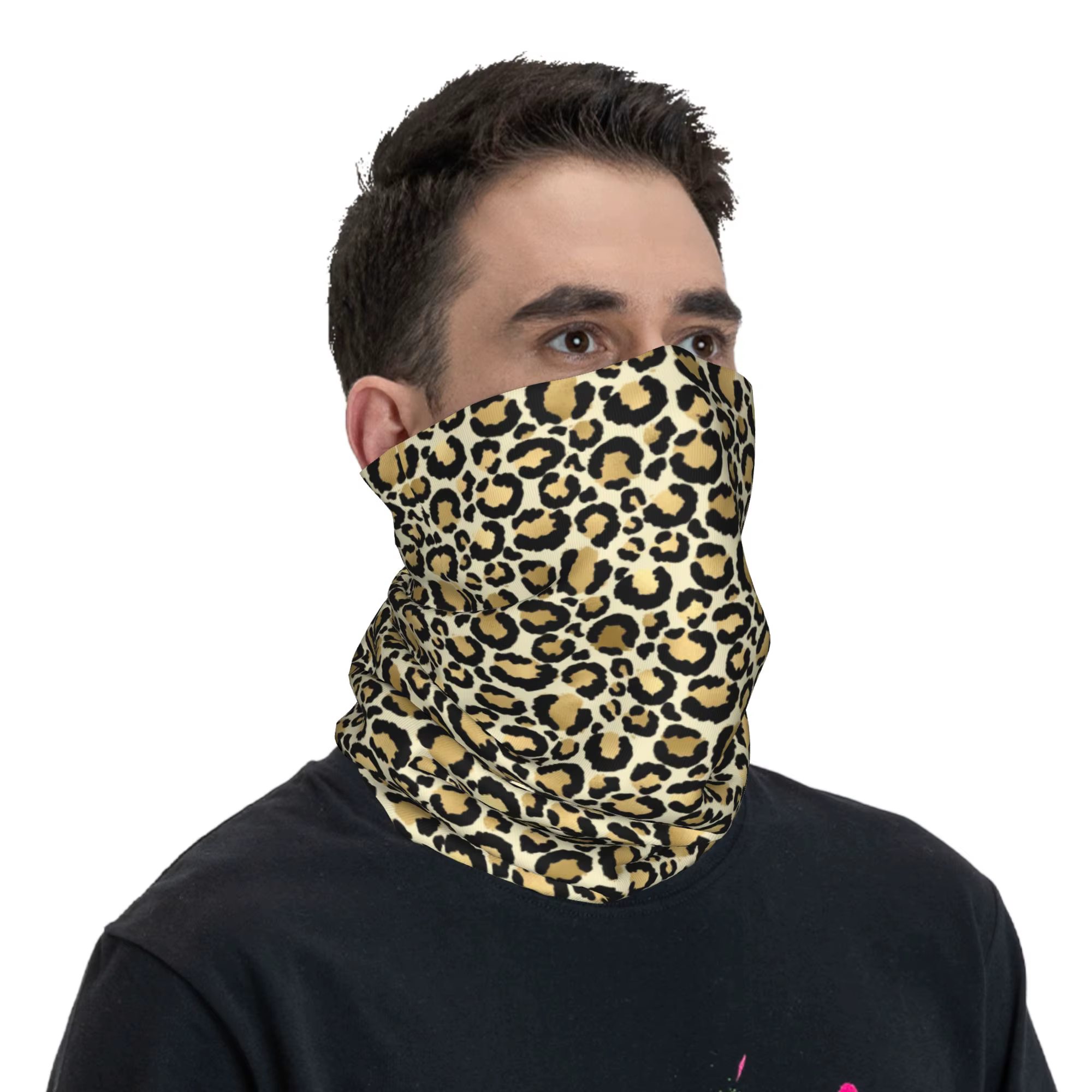 Cache-cou bandana personnalisé motif léopard doré pour la randonnée et la chasse