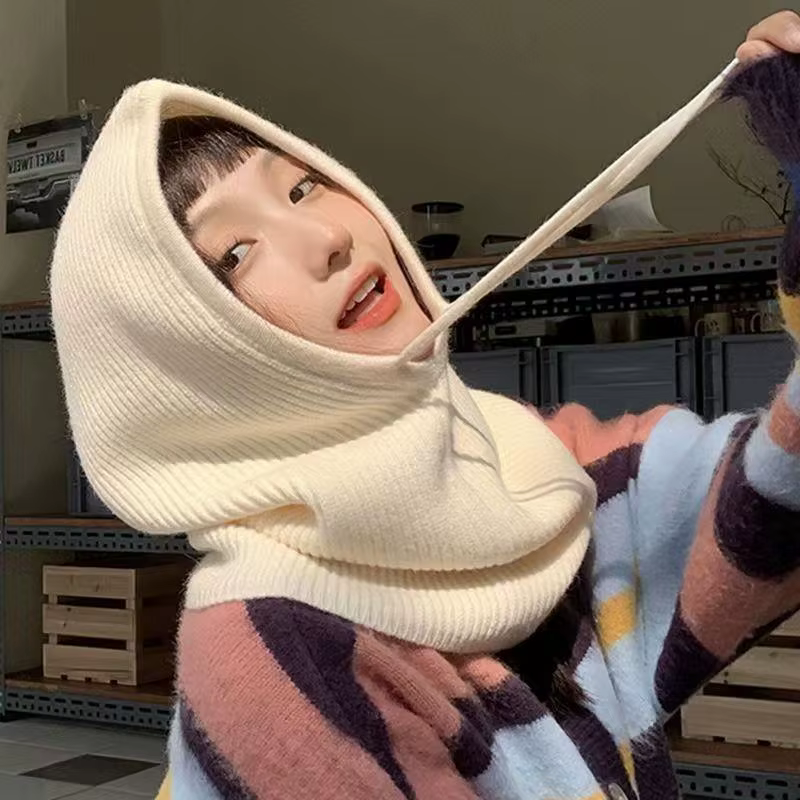 Écharpe à capuche tricotée chapeau cagoule en tricot coréen extérieur