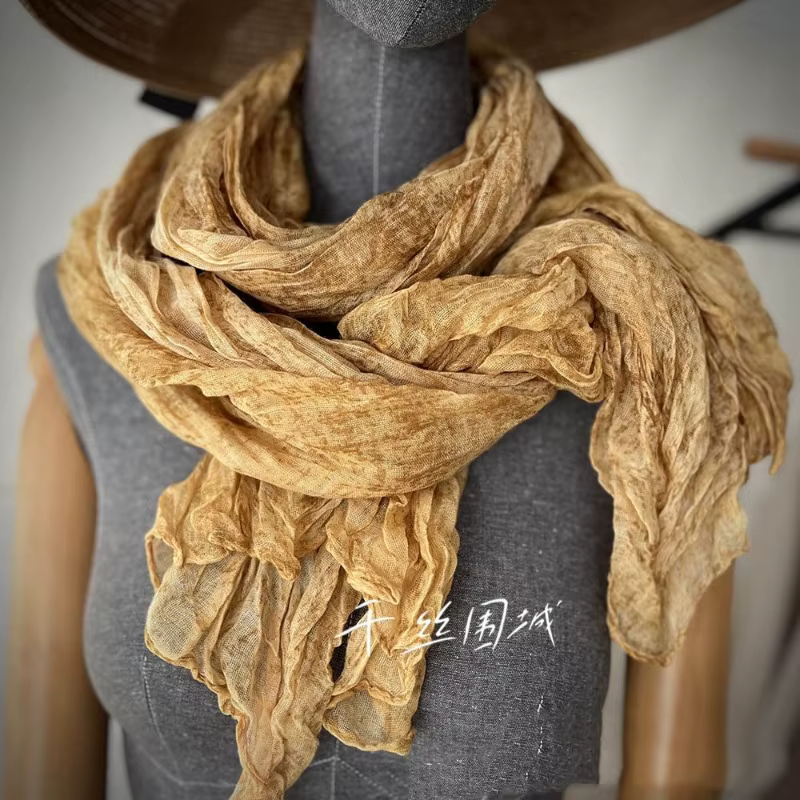VREOVOR cravate colorant écharpe rétro automne et hiver nouveau Style plissé café mince longue bande châle hommes et femmes soie chaude