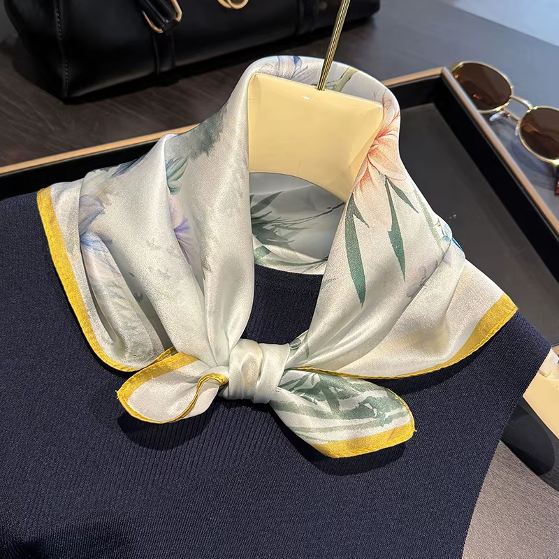 Foulard carré en soie de mûrier pour femmes