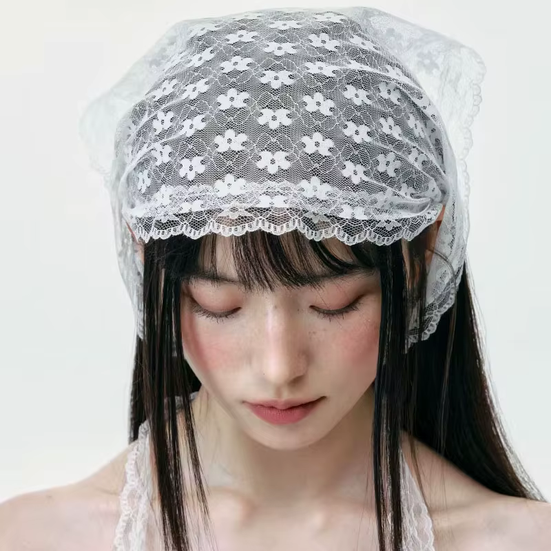 Écharpe triangulaire en dentelle blanche coréenne pour femme