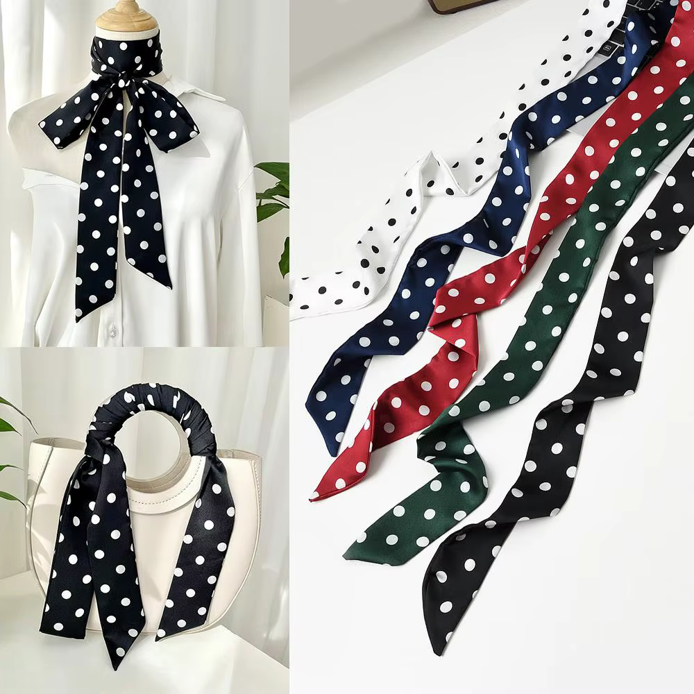 200*5 cm longue écharpe en soie élégant à pois foulard pour les femmes foulards de cou étroit Satin mince