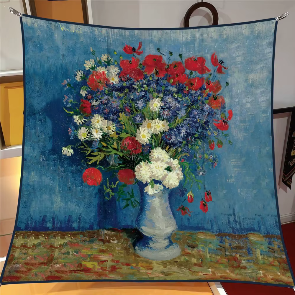 Foulard en soie femmes peinture à l'huile foulards carrés enveloppes tête Echarpes