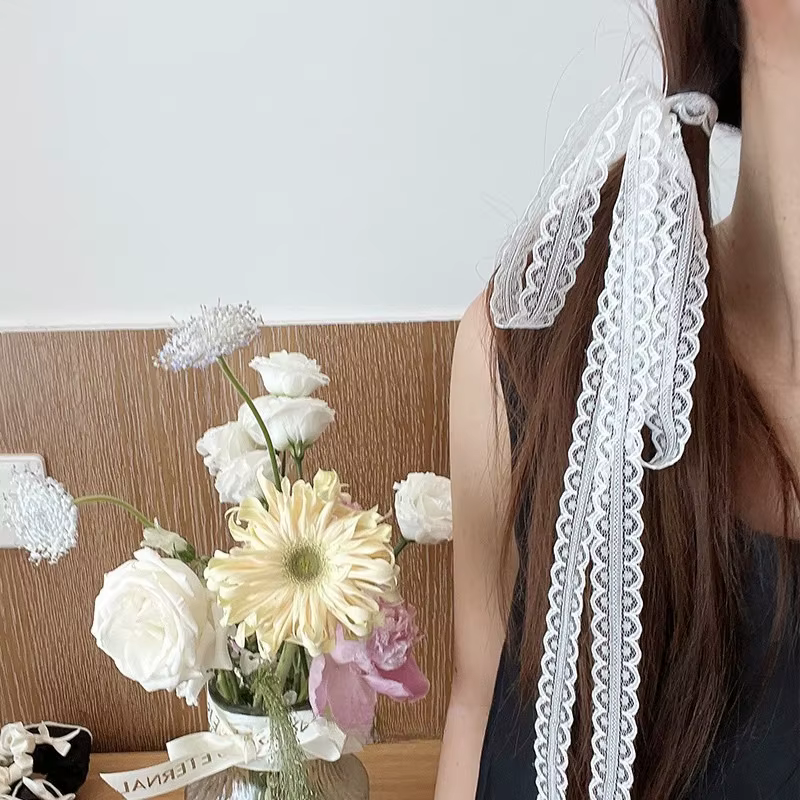 Mode coréenne douce dentelle écharpe nœud papillon cravates femmes été mince maille fleur longue petite