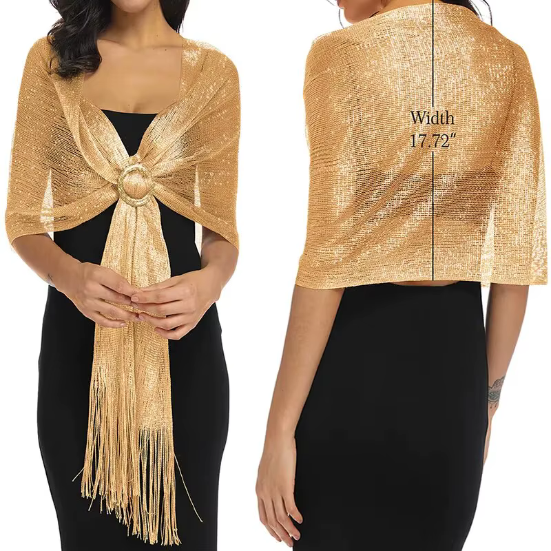 Fil d'or Gland Écharpe Châle Pour Les Femmes De Luxe Paillettes Argent Foulards Dames À La Mode Simple Partie Châles 160*50cm