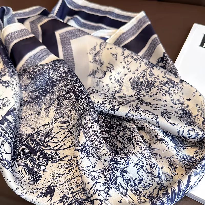 Foulard carré en soie imprimé Floral de luxe pour femmes