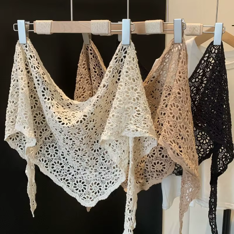Écharpe triangulaire tricotée rétro pour femme