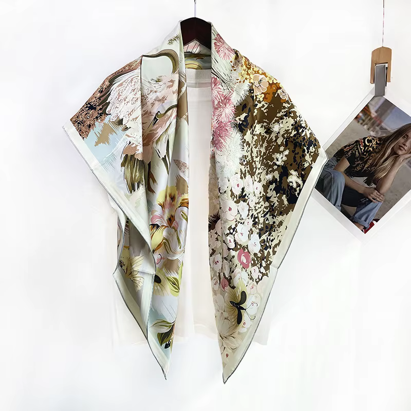 Grand foulard carré 100 % soie véritable
