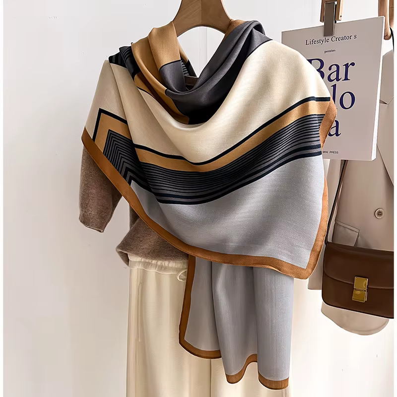 Marque de luxe écharpe laine coton châle dame Wrap grand Pashmina Hijab bandeau foulards automne hiver Bufanda Foulard plage étoles
