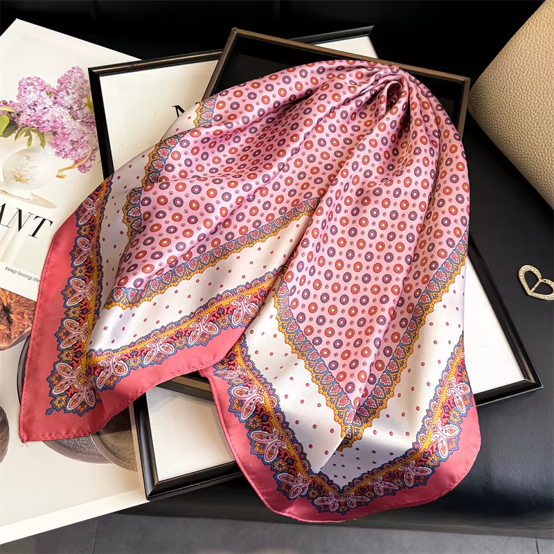 Foulard carré en soie au design rétro pour femme