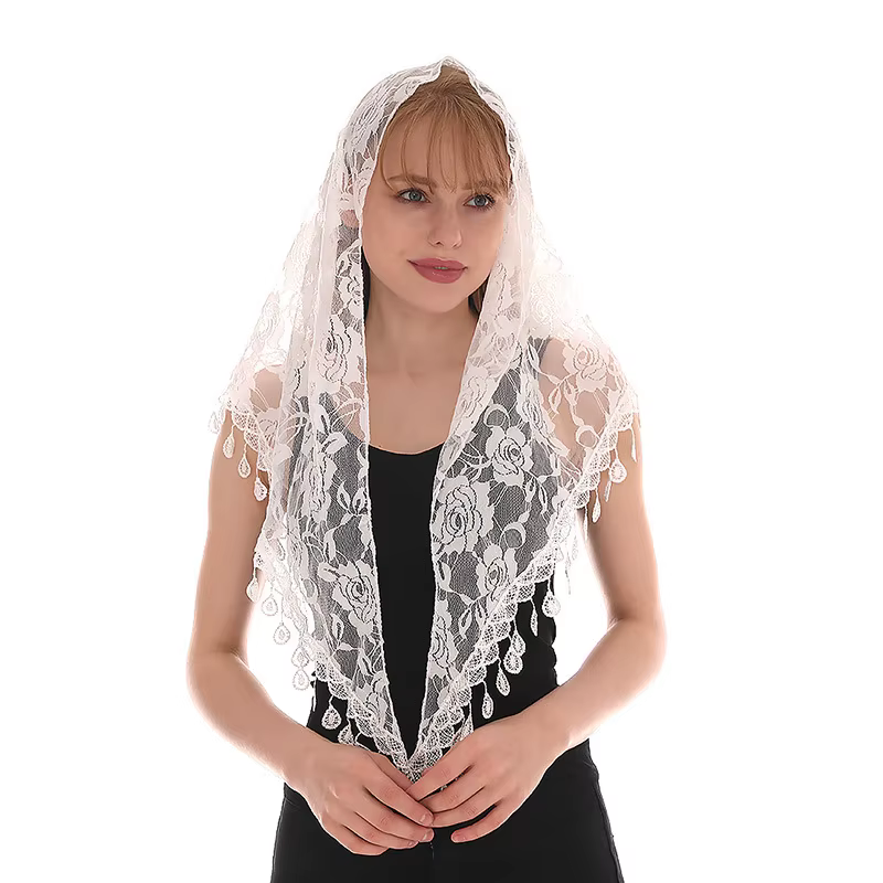Femmes Rose dentelle écharpe printemps dame solide évider triangulaire foulards doux châle Foulard femme Wrap châles nouveau Style coréen