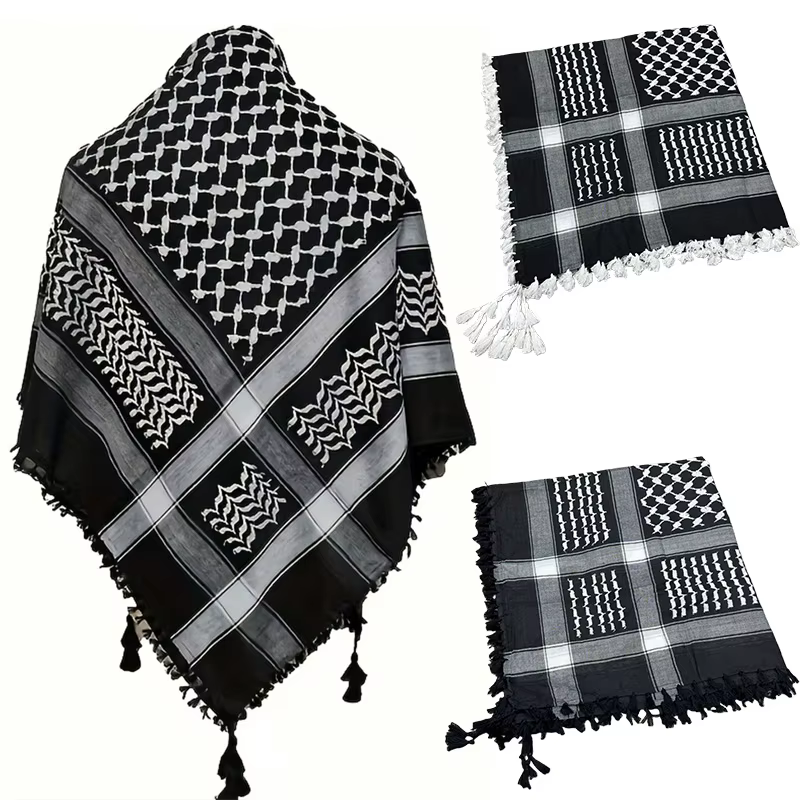 125*125 cm noir blanc adulte arabe Keffiyeh foulard multi-usage moyen-orient Wrap châle Jacquard motif