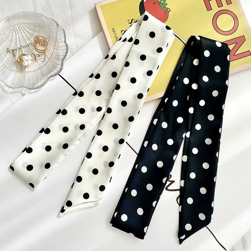 200*5 cm longue écharpe en soie élégant à pois foulard pour les femmes foulards de cou étroit Satin mince