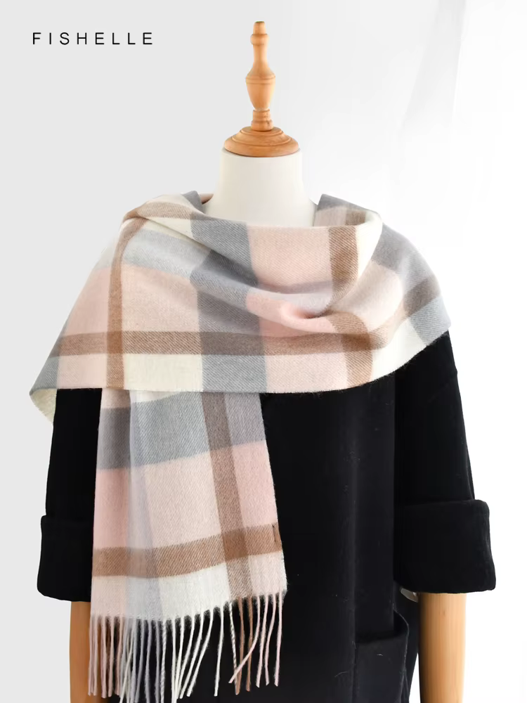 Écharpe à Carreaux Rose 100% Laine pour Femme et Homme