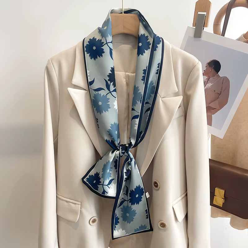 50 couleurs nouvelles femmes soie sensation imprimé Design écharpe châle mode luxe longue étroite petites foulards