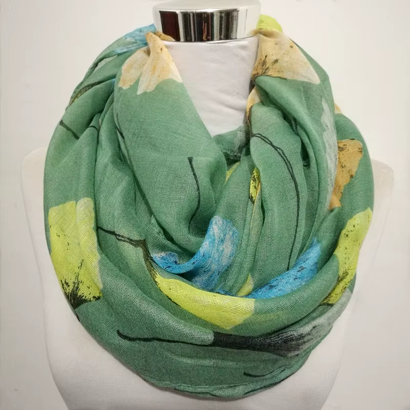Mode boucle foulards pour femmes Ginkgo Flroal Viscose infini écharpe dame châles enveloppes Pashmina musulman Hijab bufanda