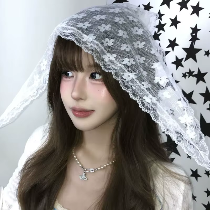 Écharpe triangulaire en dentelle blanche coréenne pour femme