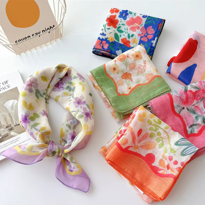 Foulard carré en coton et lin pour protection solaire